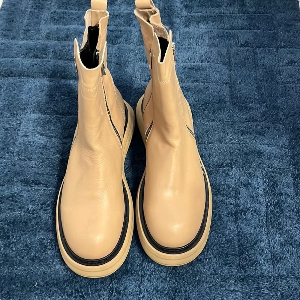 New Free People Mara Zip Moto Boots in Latte Brown Leather Size 41 or 11